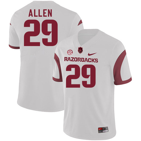 Men #29 Jaden Allen Arkansas Razorbacks College Football Jerseys Stitched-White